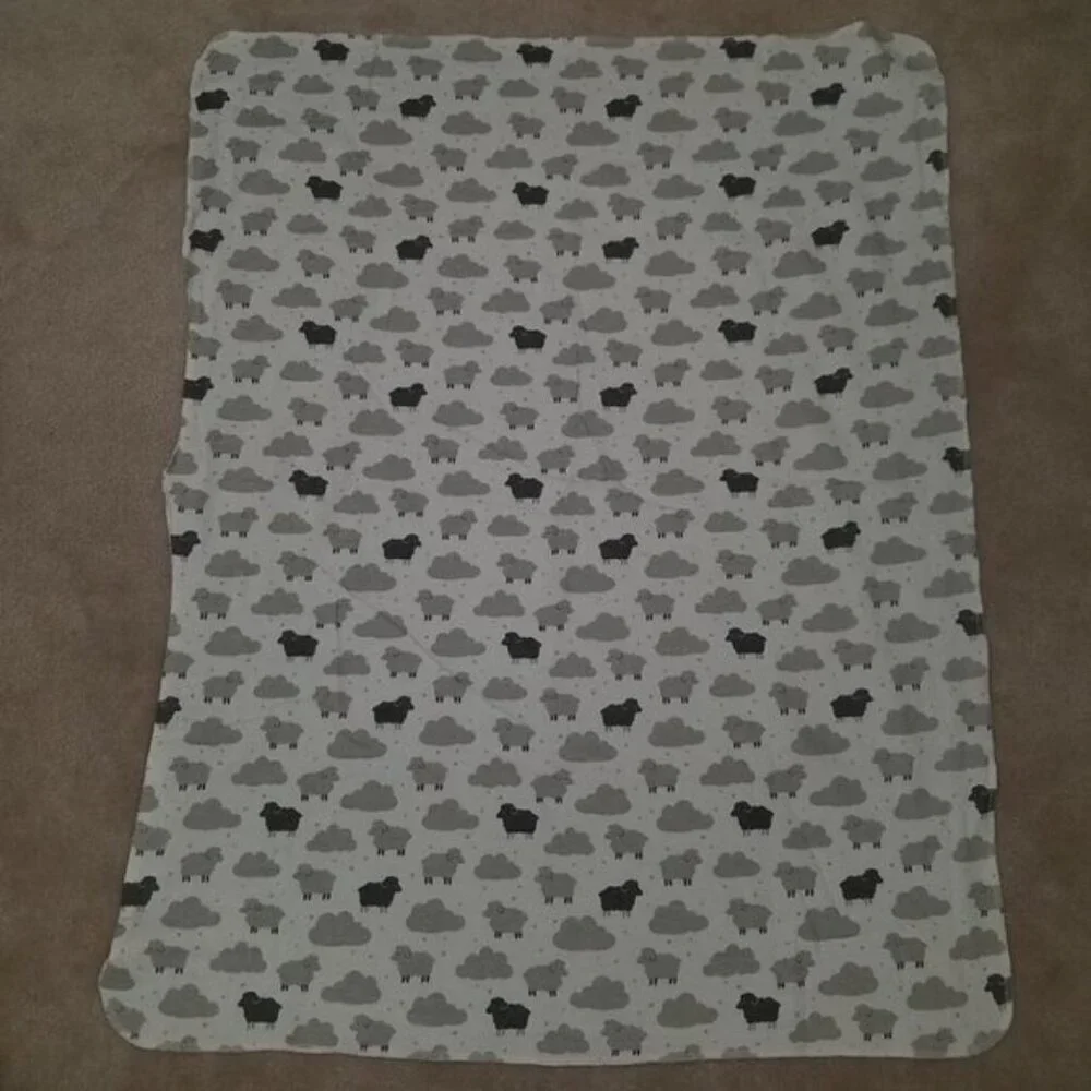 Carter's Gray White Sheep Clouds Receiving Blanket Lovey Security 100% Cotton